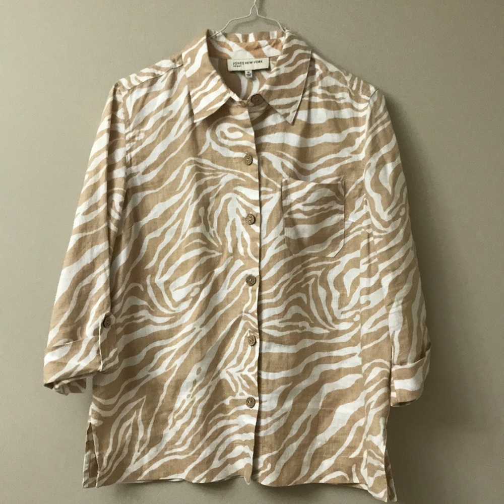 Jones New York 100% linen button down shirt